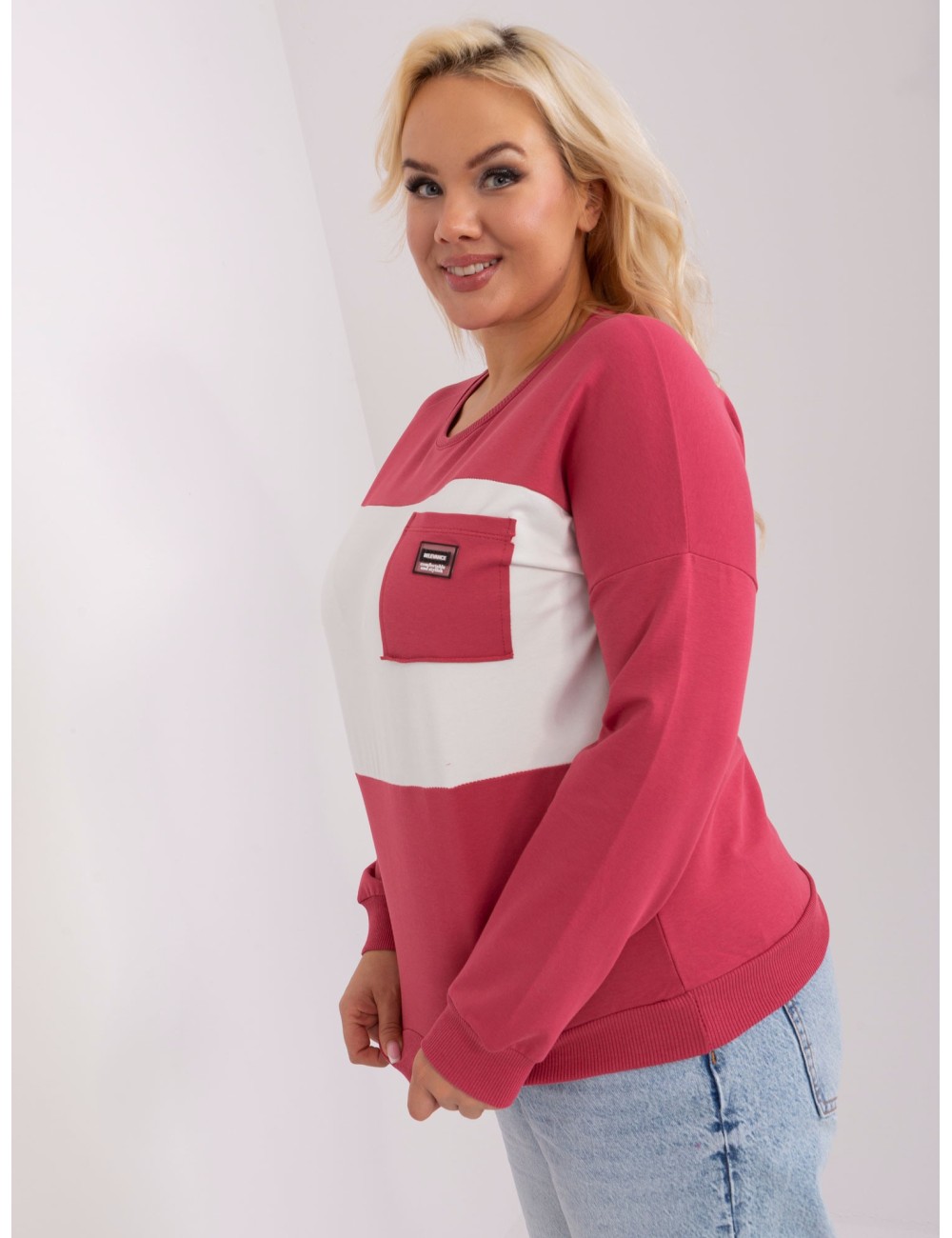 Brudnofioletowo-ecru bawełniana bluzka plus size