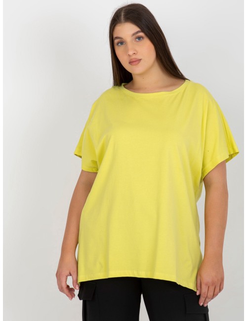 Jasnolimonkowy damski t-shirt plus size o luźnym kroju