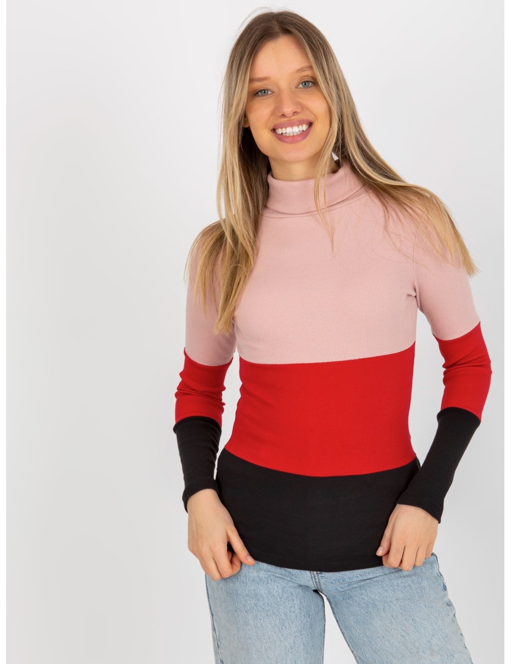 Bluzka basic z golfem w prążek
