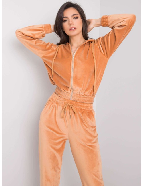 Camelowy komplet casualowy z weluru