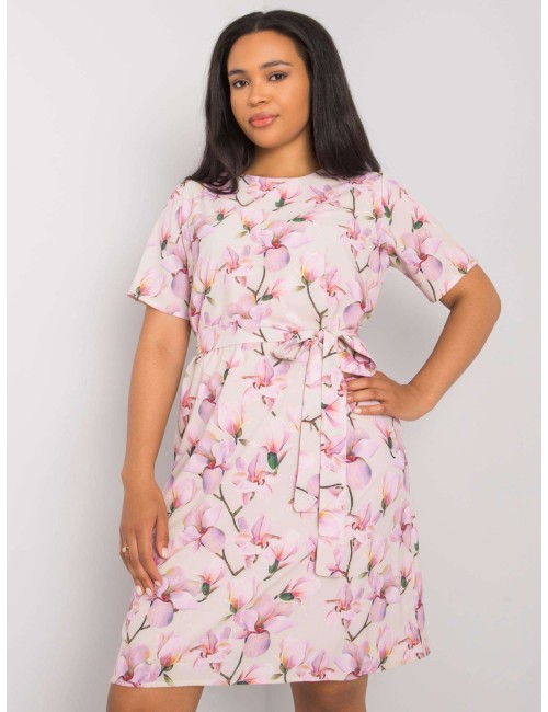 Żółta sukienka plus size w kwiaty z wiązaniem