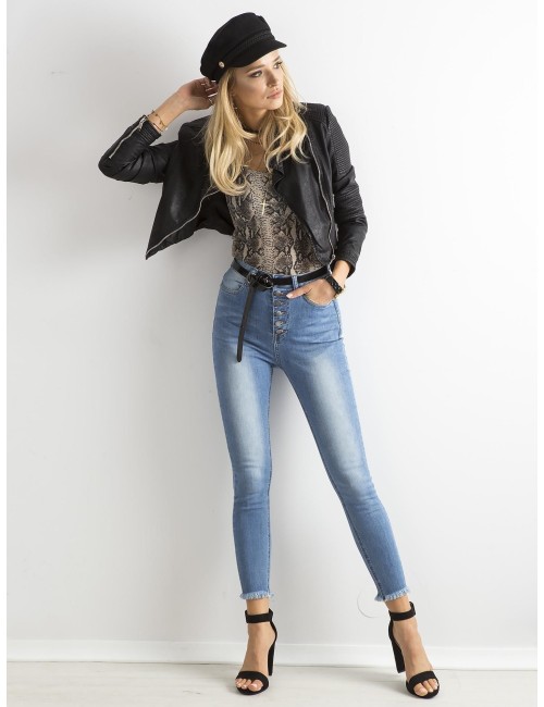 Przecierane jeansy high waist z guzikami