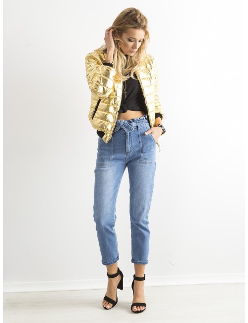 Jeansowe boyfriendy high waist z wiązaniem