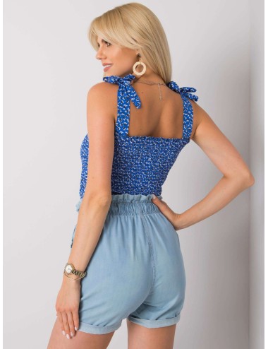 RUE PARIS Niebieski top w kwiaty