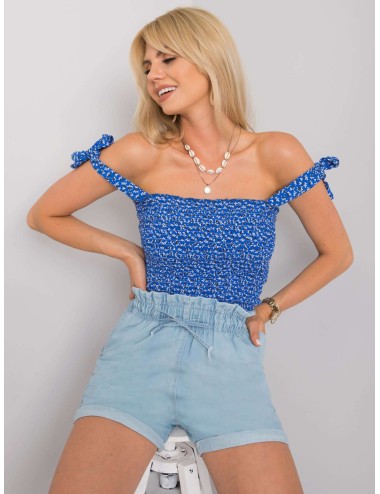 RUE PARIS Niebieski top w kwiaty