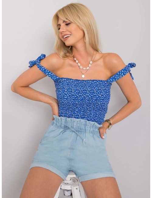 RUE PARIS Niebieski top w kwiaty
