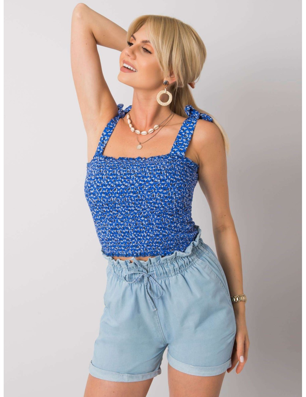 RUE PARIS Niebieski top w kwiaty