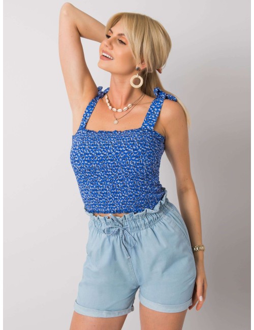 RUE PARIS Niebieski top w kwiaty