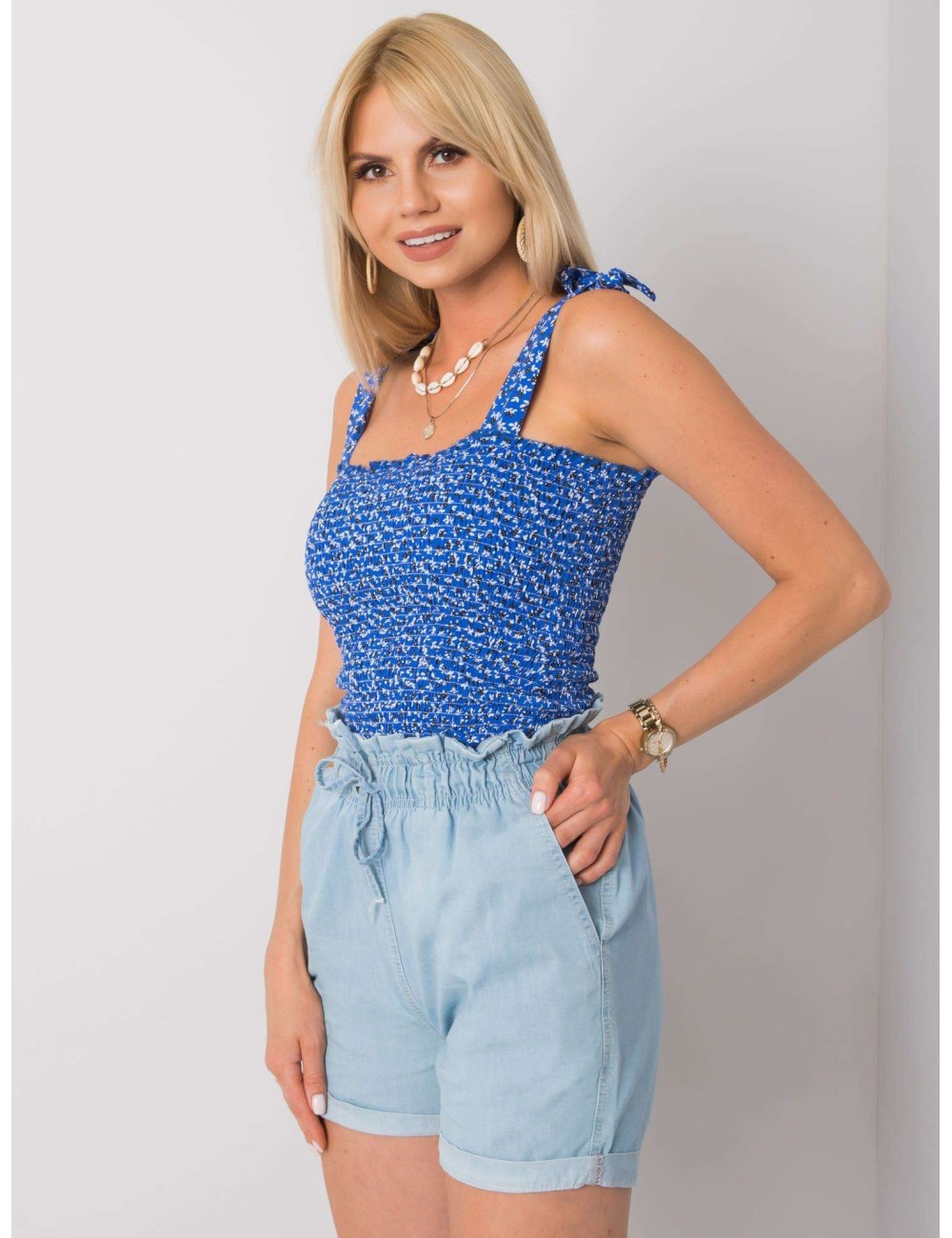 RUE PARIS Niebieski top w kwiaty