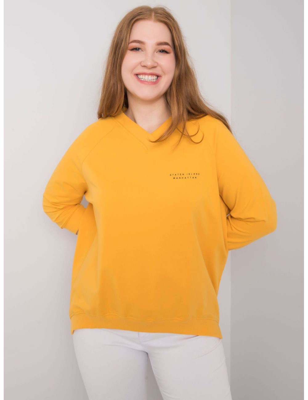 Żółta bluza plus size z dekoltem V