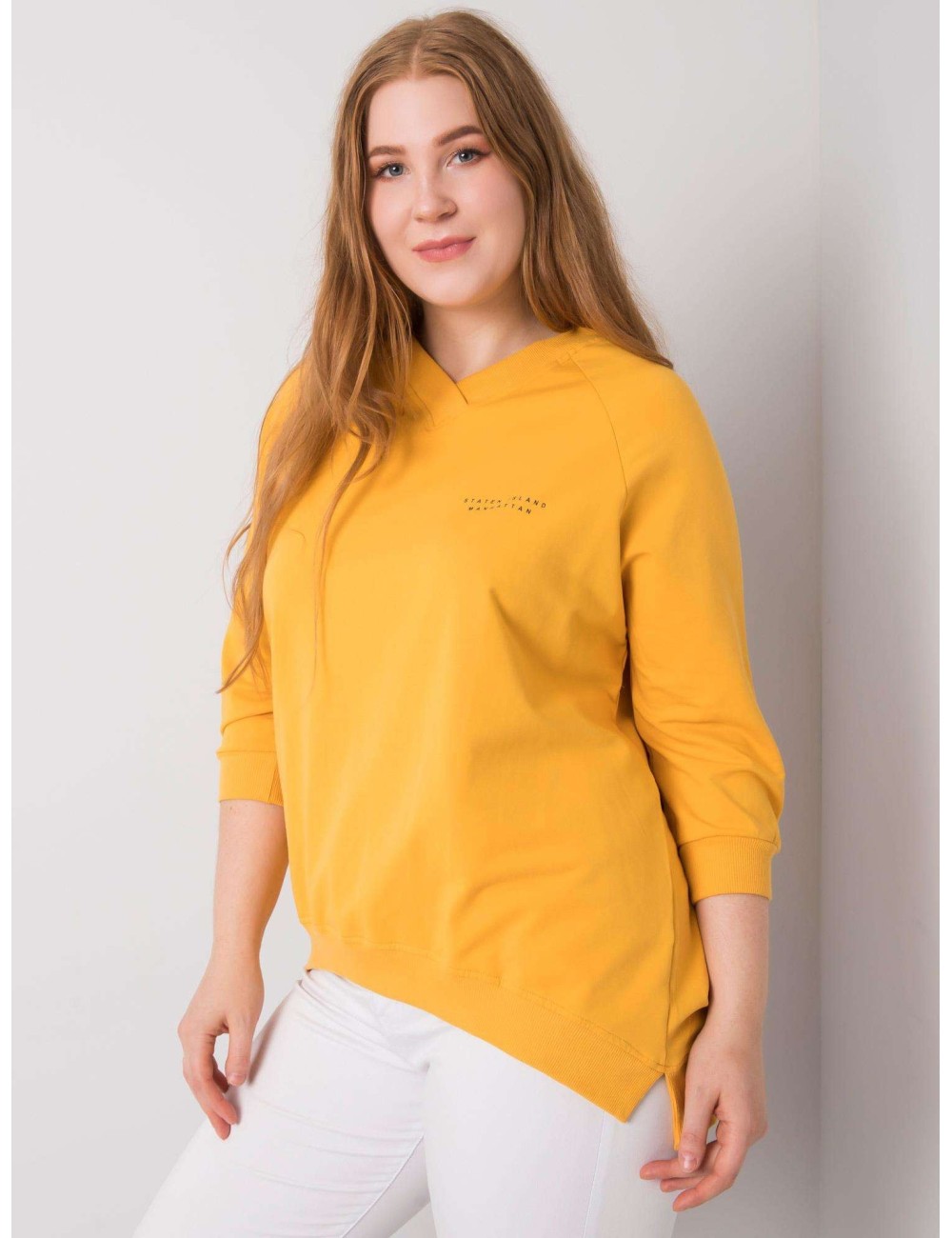 Żółta bluza plus size z dekoltem V