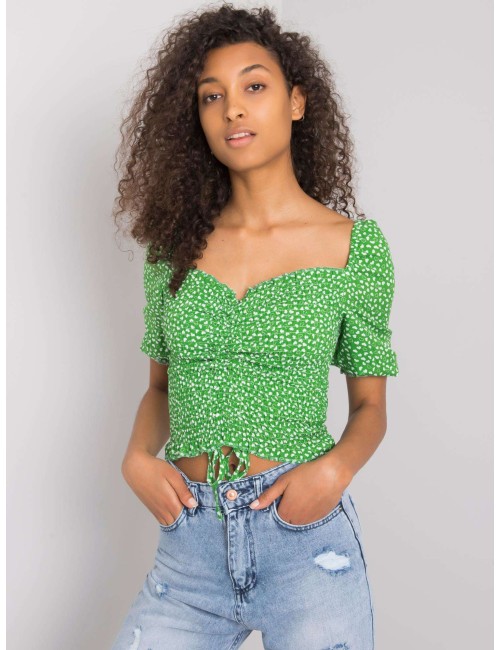 RUE PARIS Zielona krótka bluzka z printami