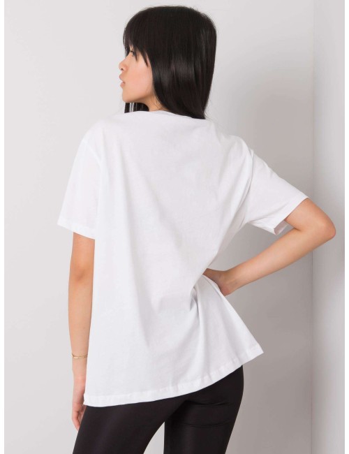 T-shirt z napisem i aplikacją