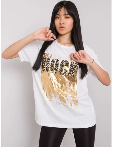 T-shirt z napisem i aplikacją