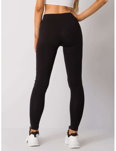 RUE PARIS Czarno-srebrne legginsy z lampasami