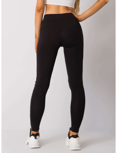 RUE PARIS Czarno-srebrne legginsy z lampasami