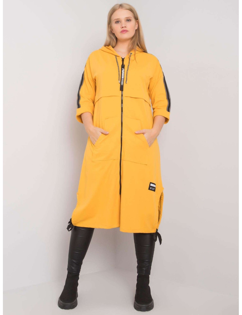 Żółta długa bluza plus size z kapturem