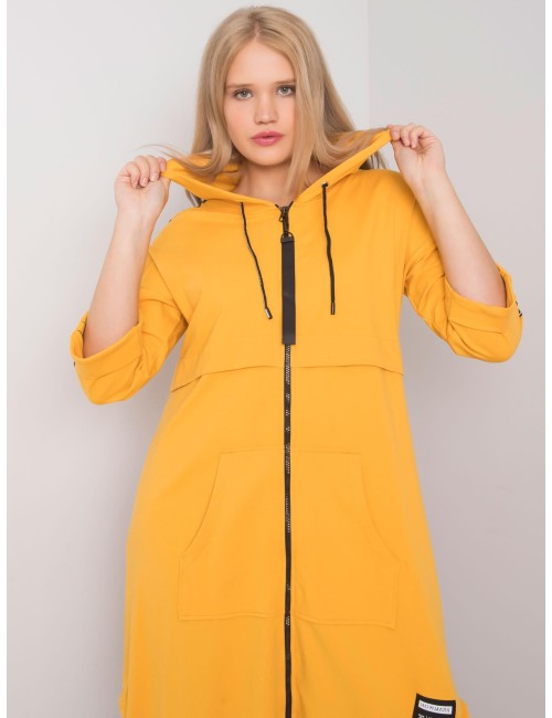Żółta długa bluza plus size z kapturem