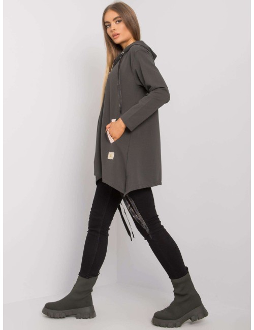 Khaki bluza na suwak z kieszeniami