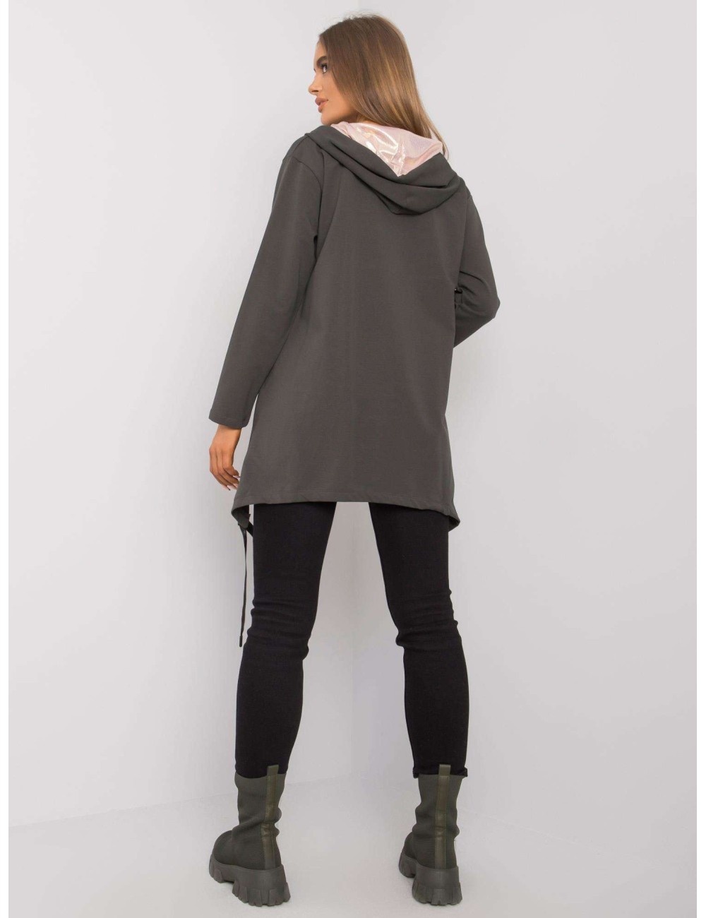 Khaki bluza na suwak z kieszeniami