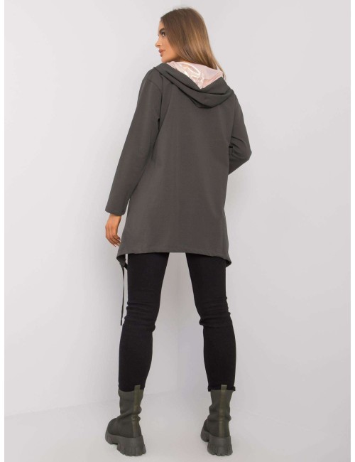 Khaki bluza na suwak z kieszeniami