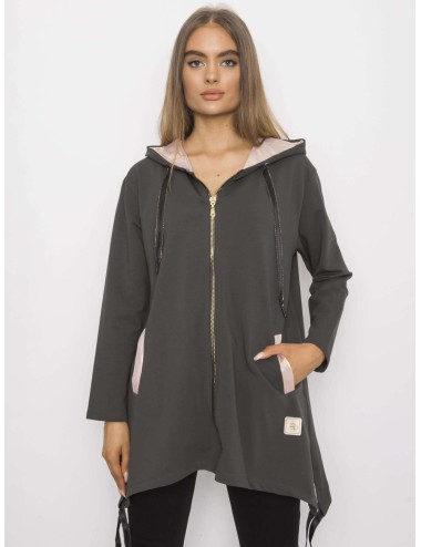Khaki bluza na suwak z kieszeniami