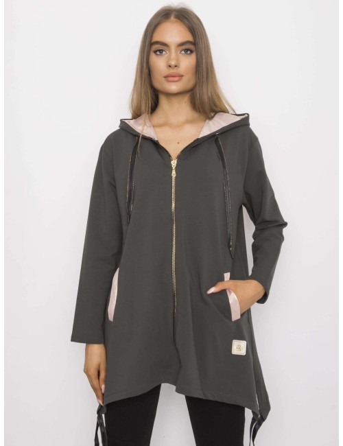 Khaki bluza na suwak z kieszeniami
