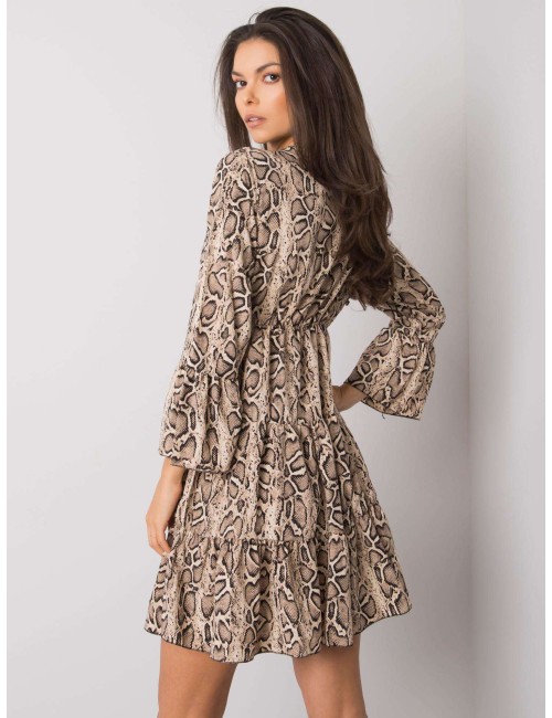 Beżowo-czarna sukienka we wzór skóry węża